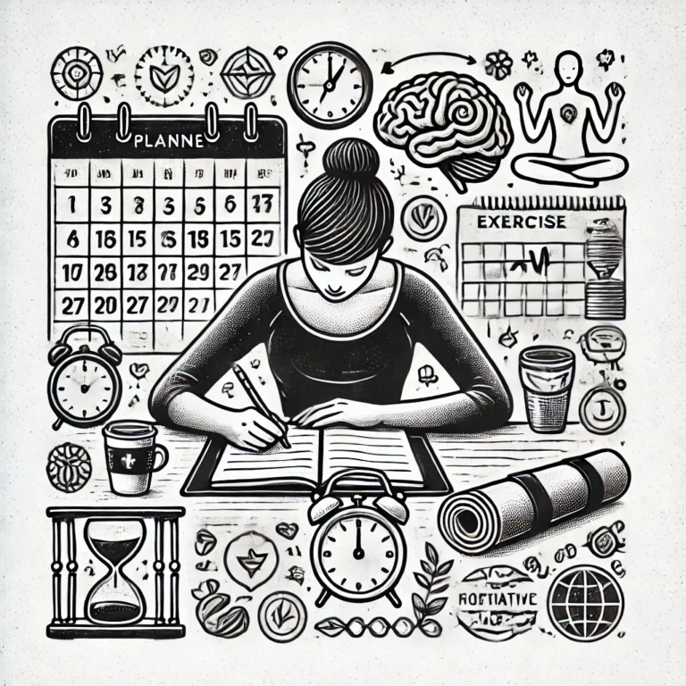 A-detailed-line-drawing-illustration-depicting-an-adult-using-a-planner-and-a-timer.